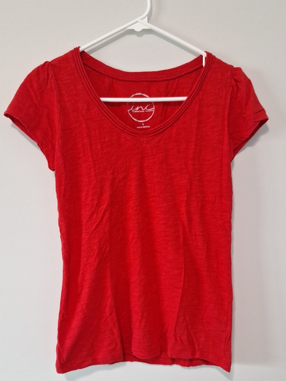 INC International Concepts Bright Red V-Neck Short Sleeve Tee